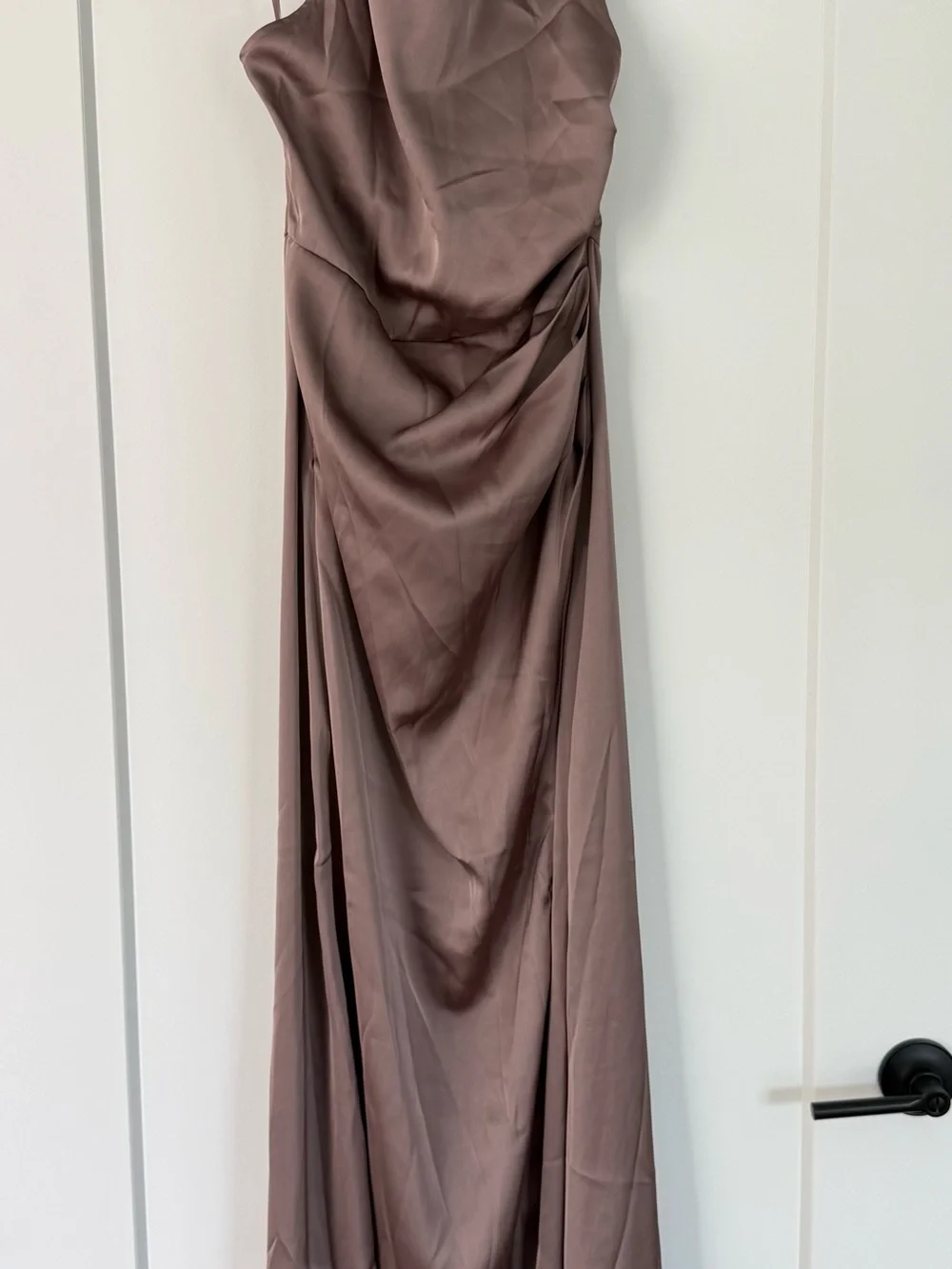 High-Neck Satin Maxi Dress in Mauve with Side Slit